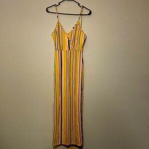 Yellow pink white and navy maxi dress